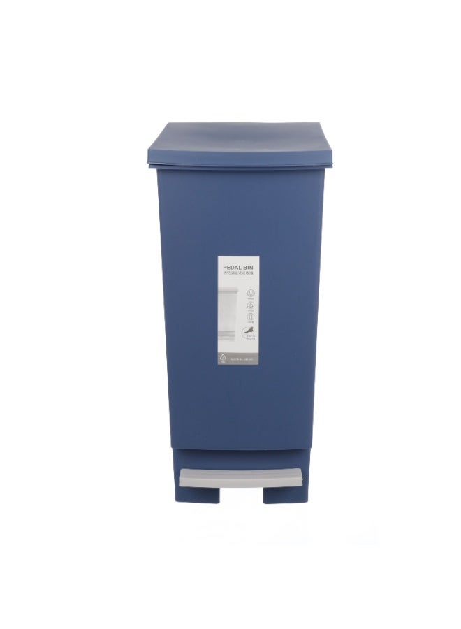 Trash Bin with Pedal, 30Litre, Modern Rectangular design, Plastic - Blue - Image 1