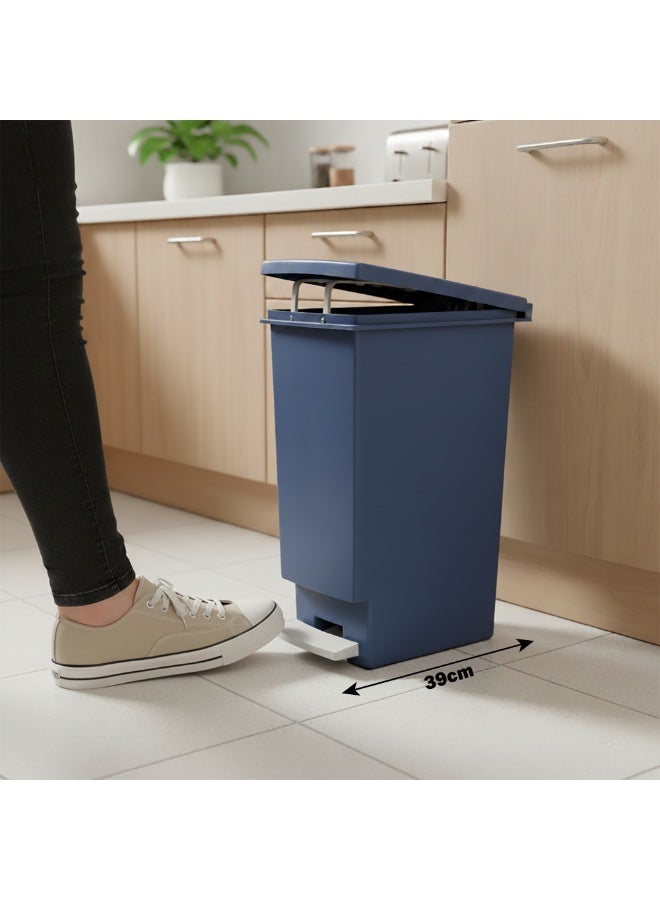 Trash Bin with Pedal, 30Litre, Modern Rectangular design, Plastic - Blue - Image 5