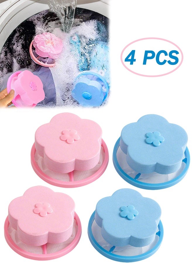 4 Pcs Reusable Lint Catcher for Washing Machine, Household Washing Machine Lint Mesh Bag Hair Filter Net Pouch Washer Hair Catcher(2 Blue, 2 Pink)  - Image 1
