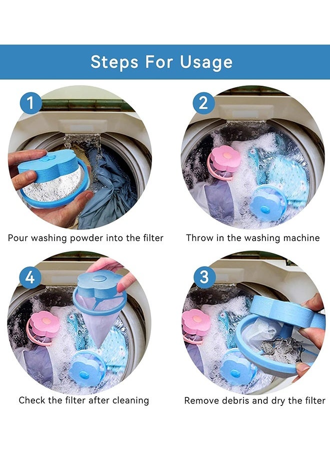 4 Pcs Reusable Lint Catcher for Washing Machine, Household Washing Machine Lint Mesh Bag Hair Filter Net Pouch Washer Hair Catcher(2 Blue, 2 Pink)  - Image 4