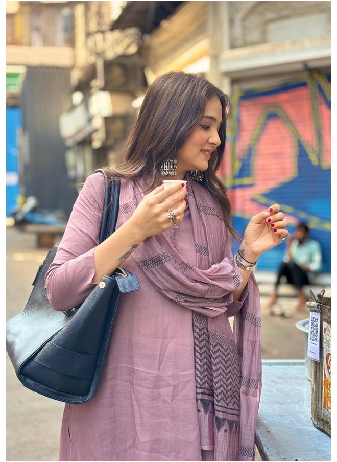 ANNI DESIGNER - ANNI DESIGNER Women's Rayon Blend Straight Solid Kurta with Pant & Dupatta (Raja Saab Purple_S_Purple_Small) - Image 1