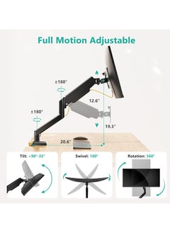 Generic Single Monitor Mount, Gas Spring Monitor Arm for 17-34 inch Screens, Adjustable Computer Monitor Stand up to 26.4lbs, with Clamp and Grommet Base, Mounting Holes 75 and 100mm  - Image 3