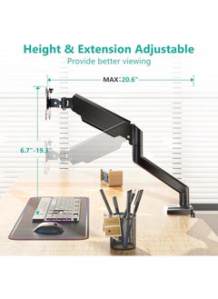 Generic Single Monitor Mount, Gas Spring Monitor Arm for 17-34 inch Screens, Adjustable Computer Monitor Stand up to 26.4lbs, with Clamp and Grommet Base, Mounting Holes 75 and 100mm  - Image 4