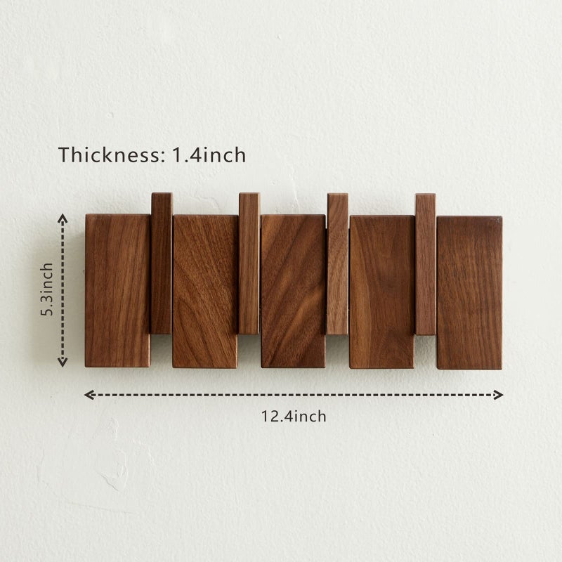 QUELLANCE Wooden Coat Hooks Wall Mounted, Coat Rack Hanger Wall Mount with 4 Hooks, Heavy Duty Coat Hooks for Hanging Coats/Keys/Hats/Robe&Towels/Plants/Bags, Home Decor Gift, Walnut - Image 3