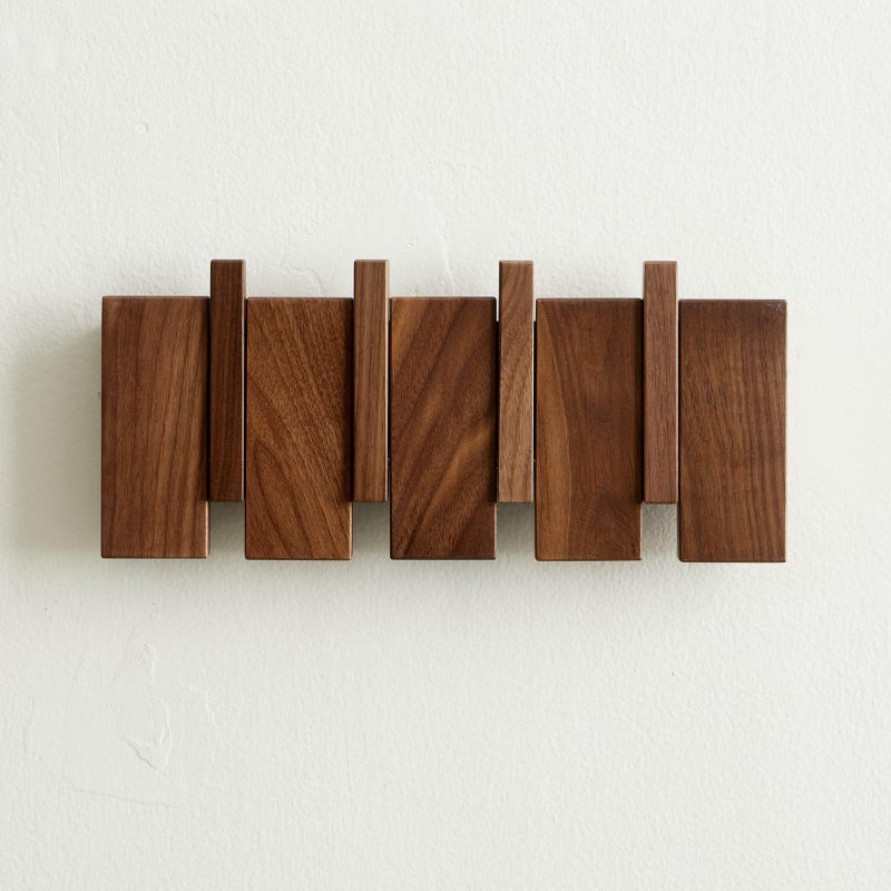 QUELLANCE Wooden Coat Hooks Wall Mounted, Coat Rack Hanger Wall Mount with 4 Hooks, Heavy Duty Coat Hooks for Hanging Coats/Keys/Hats/Robe&Towels/Plants/Bags, Home Decor Gift, Walnut - Image 1