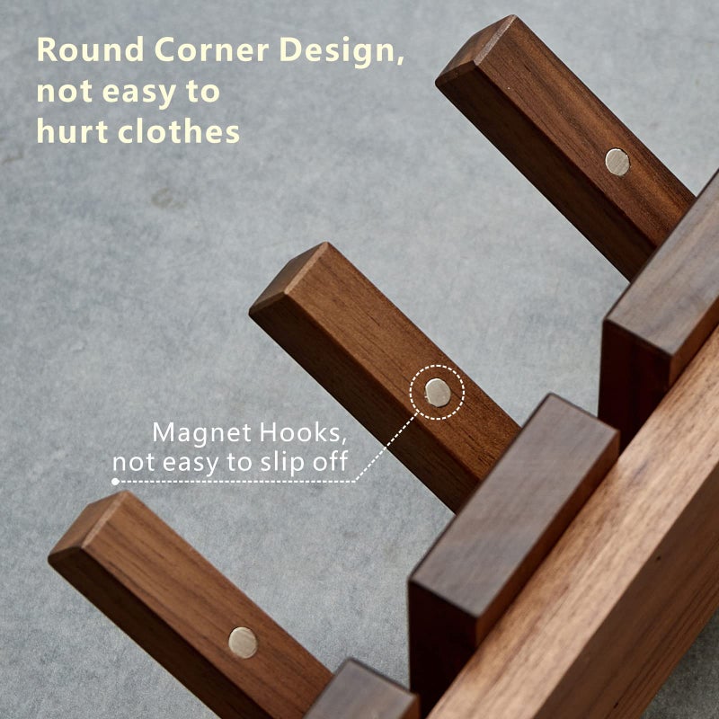 QUELLANCE Wooden Coat Hooks Wall Mounted, Coat Rack Hanger Wall Mount with 4 Hooks, Heavy Duty Coat Hooks for Hanging Coats/Keys/Hats/Robe&Towels/Plants/Bags, Home Decor Gift, Walnut - Image 2