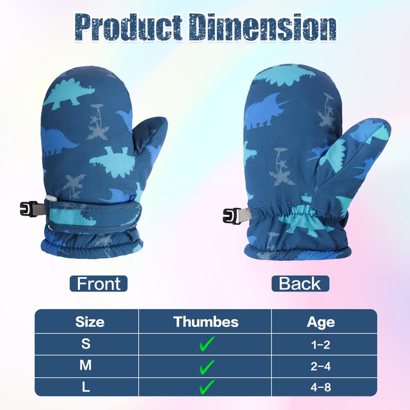 Fynnsure Toddler Mittens Kids Waterproof Snow Gloves for Boys Girls Blue&Gray Dinosaur 4-6 Years - Image 4