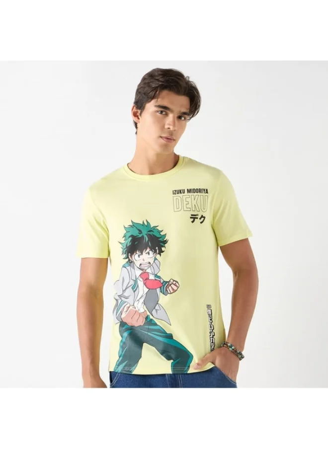 SP Characters Izuku Midoriya Print Crew Neck T-shirt with Short Sleeves