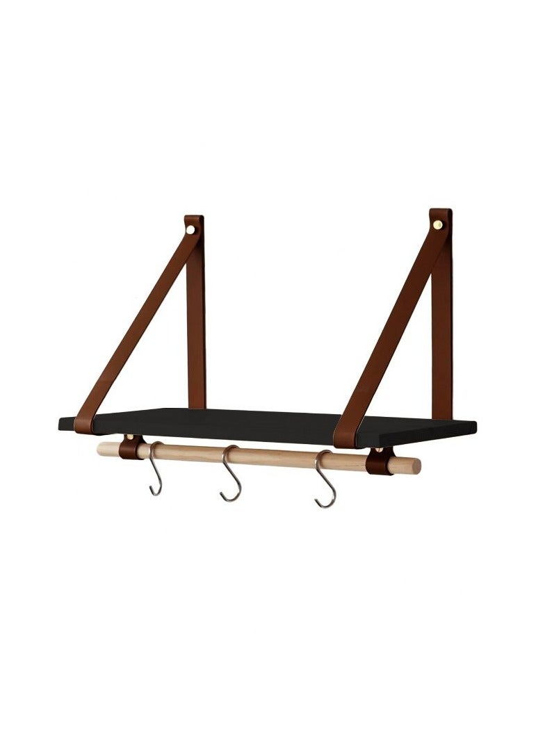 Home Gallery PU Brown Leather Strap Wall Floating Shelf Black  - Image 2