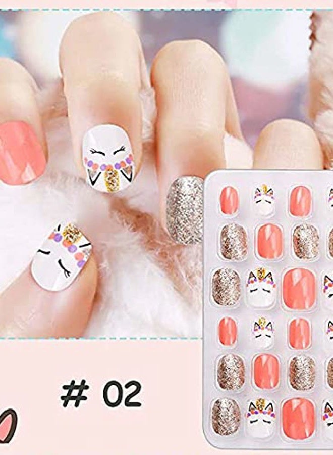 Pumkryth False Nails Press on Nails for Kids-Self-adhesive Fake Artificial Full Cover Acrylonitrile Butadiene Styrene Nail Art Kits Nail Glue Tabs for Girls Children - Image 2