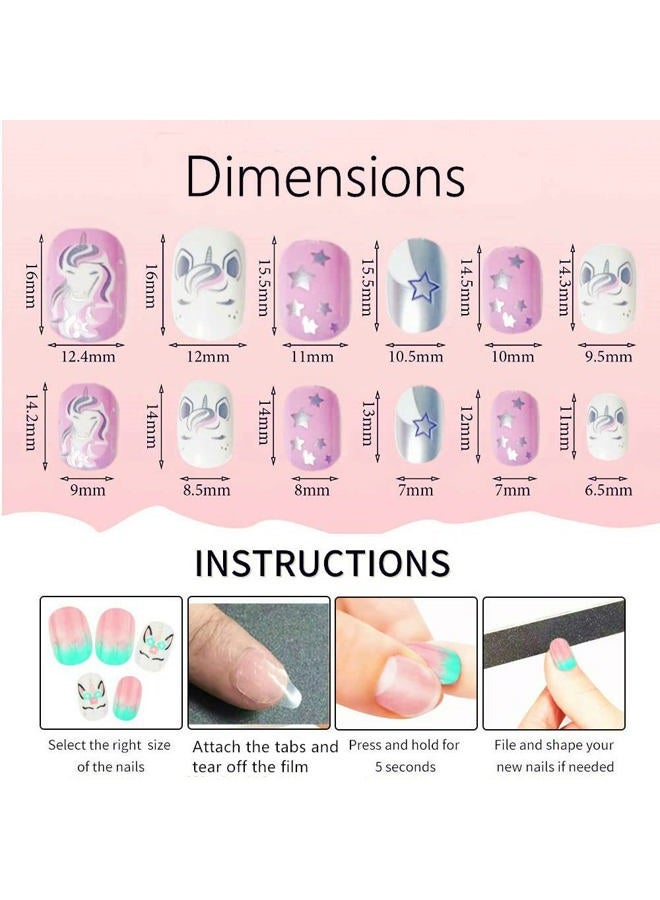 Pumkryth False Nails Press on Nails for Kids-Self-adhesive Fake Artificial Full Cover Acrylonitrile Butadiene Styrene Nail Art Kits Nail Glue Tabs for Girls Children - Image 3