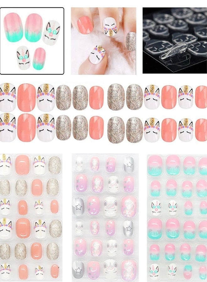 Pumkryth False Nails Press on Nails for Kids-Self-adhesive Fake Artificial Full Cover Acrylonitrile Butadiene Styrene Nail Art Kits Nail Glue Tabs for Girls Children - Image 1