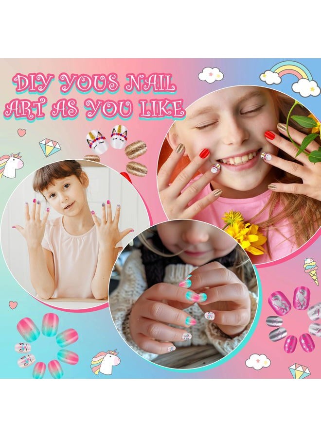 Pumkryth False Nails Press on Nails for Kids-Self-adhesive Fake Artificial Full Cover Acrylonitrile Butadiene Styrene Nail Art Kits Nail Glue Tabs for Girls Children - Image 5