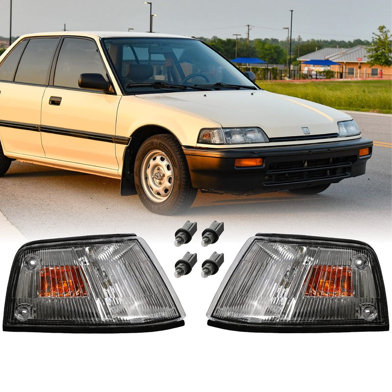 USR DEPO 8889 Civic 4D Corner Lights  Front Cornering Parking Turn Signal Lamp Set Left  Right Compatible with 19881989 Honda Civic 4 Doors Sedan AmberClear Lens