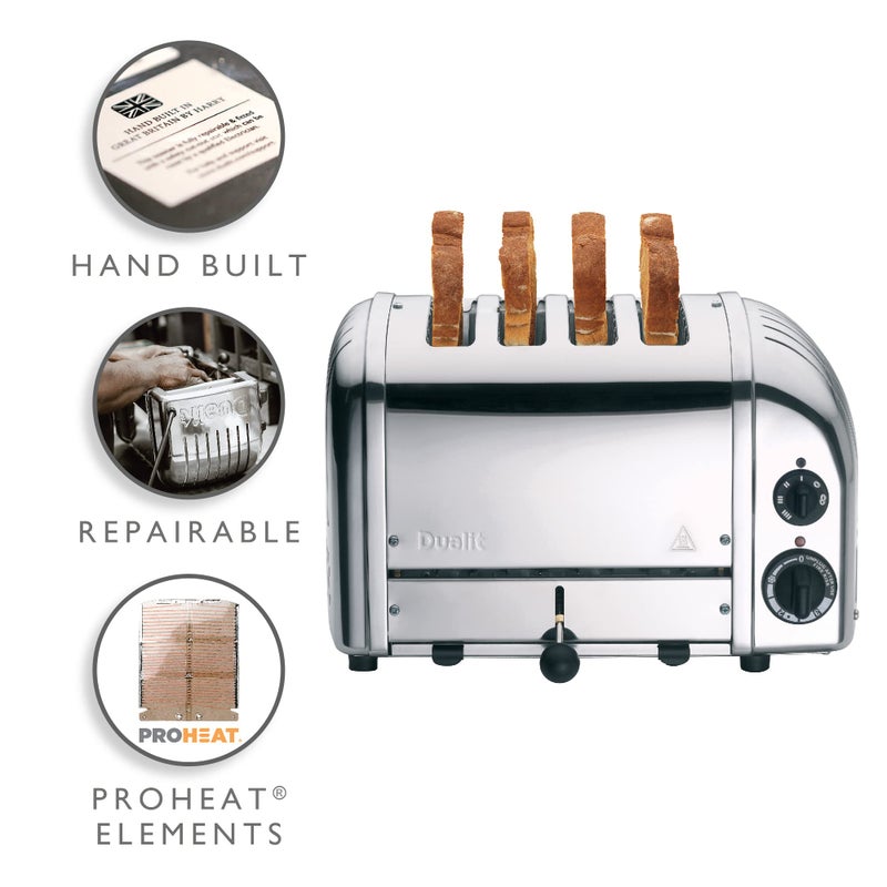 Dualit Dualit Classic 4 Slice NewGen Toaster - Stainless Steel - Hand Built in the UK - Replaceable ProHeat elements - Defrost Bread - Mechanical Timer - Polished Classic Toaster  - Image 3
