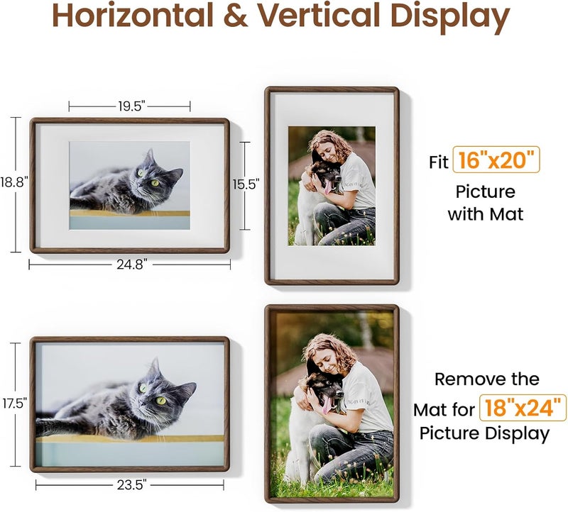 Heimlove 18x24 Picture Frame Natural Oak Wood From California-USA Walnut Color Finished with Real Tempered Glass, Handcrafted 18 x 24 Poster Frame Matted to 16x20 Photo,Certificate,Degree,Graduation Display - Image 5