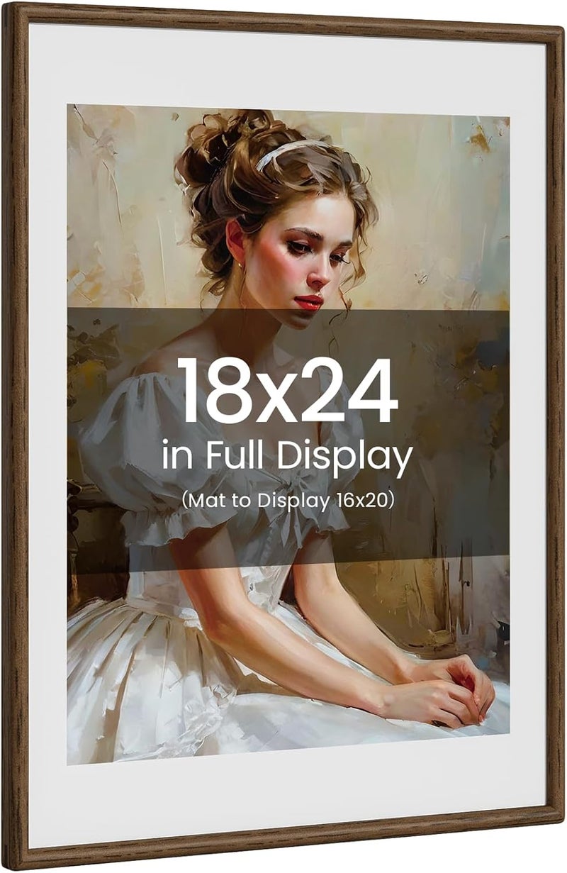 Heimlove 18x24 Picture Frame Natural Oak Wood From California-USA Walnut Color Finished with Real Tempered Glass, Handcrafted 18 x 24 Poster Frame Matted to 16x20 Photo,Certificate,Degree,Graduation Display - Image 1