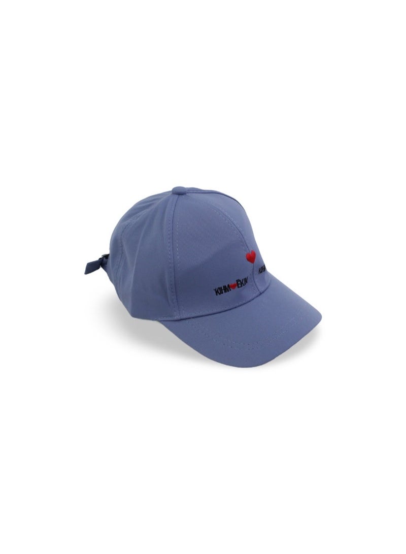 Fancy Girls Cotton Cap – Baby Blue with Heart Embroidery - Image 1