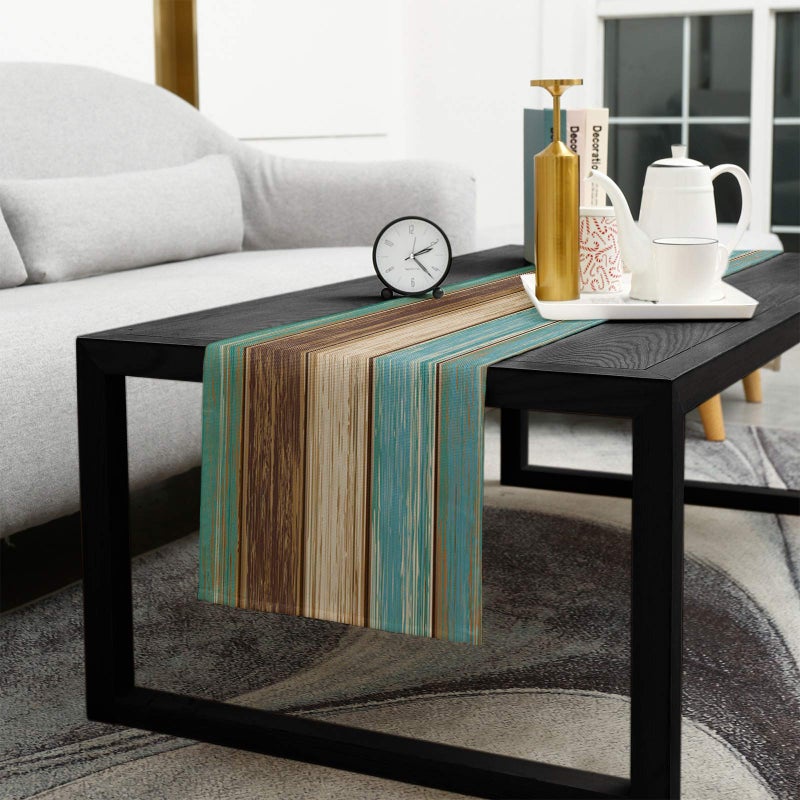 Edwiinsa Retro Cotton Linen Table Runner Geometric Rectangle Plate Mat Dresser Scarves  Rustic Wooden Plank Outdoor Rug Runner for Coffee Dining Banquet Home Decor 13 x 36 inch - Image 5