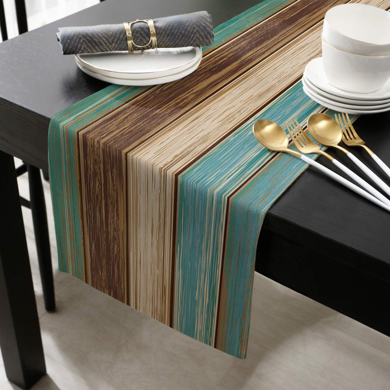 Edwiinsa Retro Cotton Linen Table Runner Geometric Rectangle Plate Mat Dresser Scarves  Rustic Wooden Plank Outdoor Rug Runner for Coffee Dining Banquet Home Decor 13 x 36 inch - Image 2