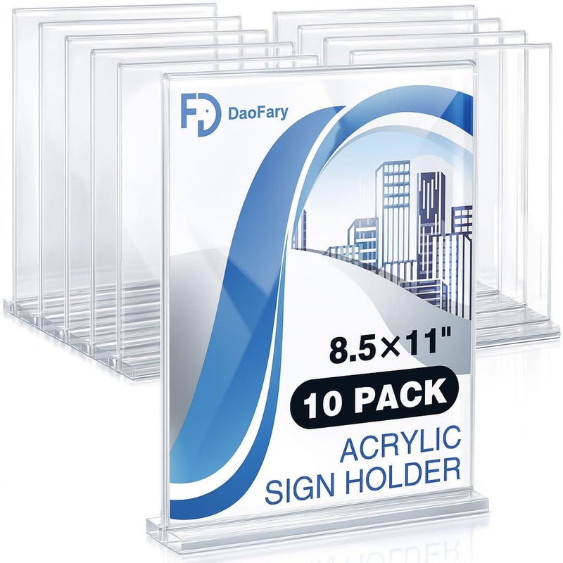 Daofary Acrylic Sign Holder 85 x 11 Clear Stand Up10 Pack DoubleSided Stand up Table Top Sign Holders clear flyer stand Menu Flyer Paper Holder Display Stand for Office Business Store WeddingParty