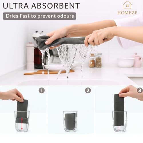 HOMEZE Microfiber Cleaning Cloth Roll, 30 Pcs, 10000 Times Washable – 10X Cheaper Than Paper Kitchen Towel Roll – Ultra Absorbent, Lint-Free, Dusting & Cleaning Cloth for Kitchen – Tearable, Reusable - Image 3