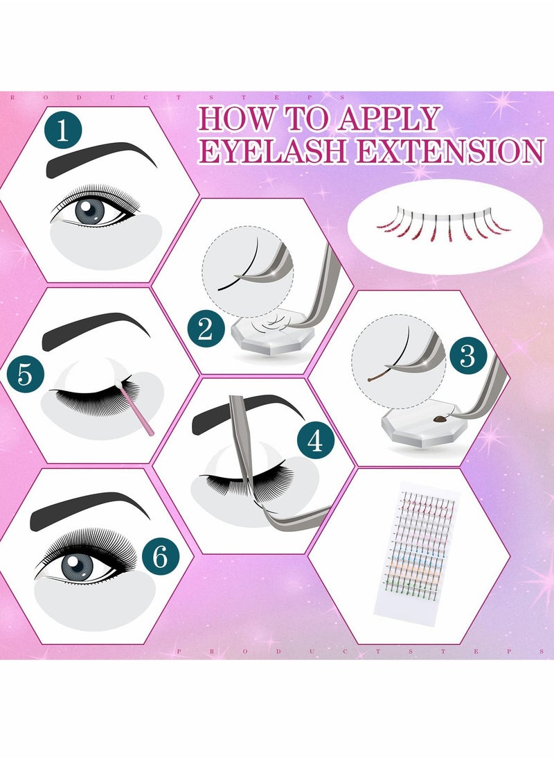 Excefore Colored Glitter Lashes, C Curl Colored Lash Extensions, 12mm Individual Eyelash Extension Volume  - Image 3