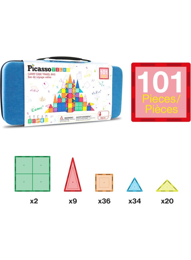 PicassoTiles Picasso Magnetic Tiles with Carry Case Travel Bag 101-pieces - Image 3