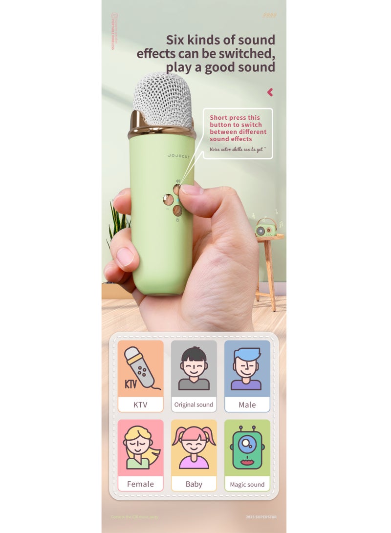 GULFLINK C20 PLUS Mini Wireless BT Audio Home Singing Karaoke Integrated Microphone Speaker Stereo Home KTV Set Handsfree Call Green  - Image 5