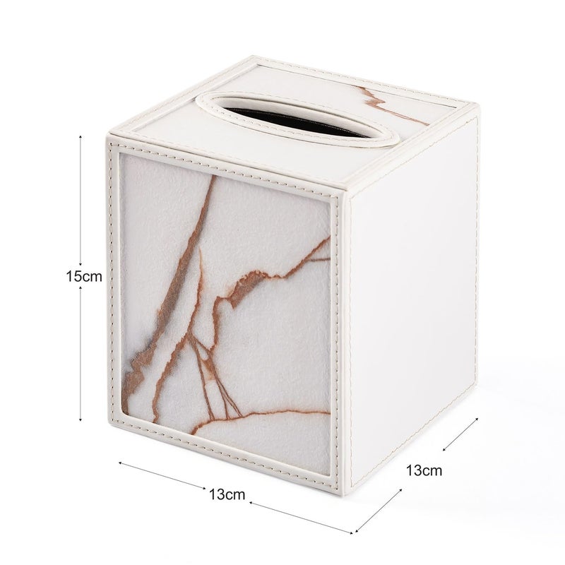 SPREAD SPAIN Modern Leatherite Square Tissue Box Cover, Rectangle Facial Tissue Box Holder, Napkin Dispenser Box For Bathroom, Home, Office and Restaurant (White Satvario) - Image 5