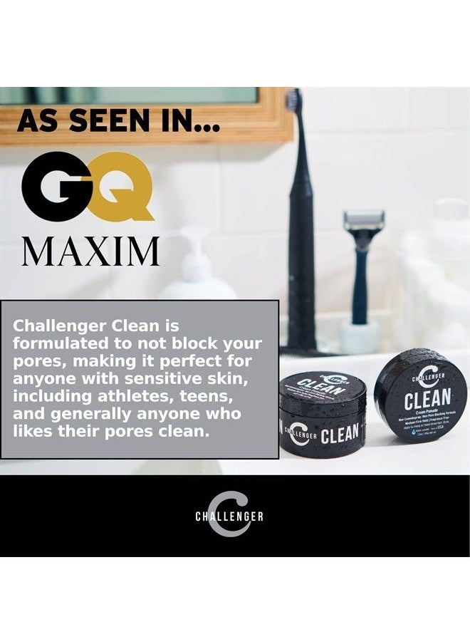 Challenger - Men's Clean Cream Pomade, Combo | Fragrance Free, Non-Comedogenic Hair Styling Product | Medium Firm Hold & Natural Finish | Shine Free, Unscented, Water Based & Travel Friendly - Image 1