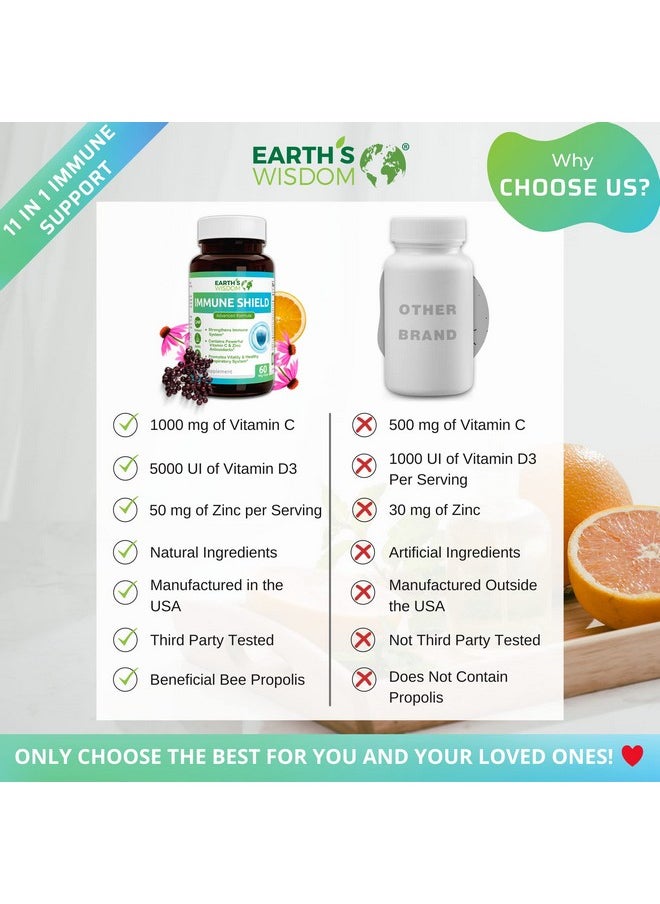 Earth's Wisdom - Vitamin D3 5000 Iu Vitamin C 1000Mg Zinc 50Mg Immune Support Supplement Adults With Elderberry Echinacea Garlic Lysine Turmeric Ginger Propolis Pepper Gluten Free - Image 1