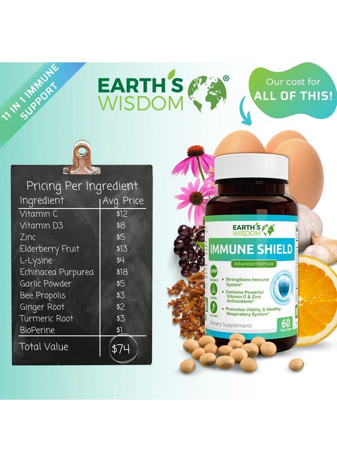 Earth's Wisdom - Vitamin D3 5000 Iu Vitamin C 1000Mg Zinc 50Mg Immune Support Supplement Adults With Elderberry Echinacea Garlic Lysine Turmeric Ginger Propolis Pepper Gluten Free - Image 1