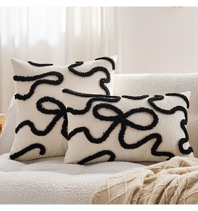 Set Of Two Dark Coffee Plush Bow Decorative Pillow Covers 30x50cm - Image 4