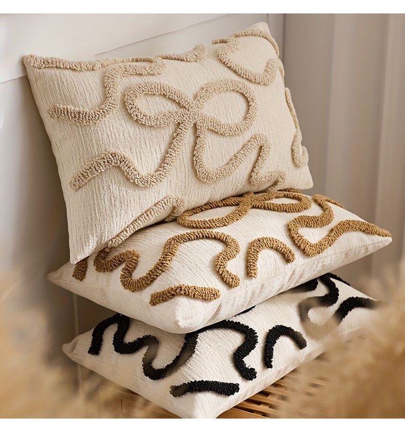 Set Of Two Dark Coffee Plush Bow Decorative Pillow Covers 30x50cm - Image 5