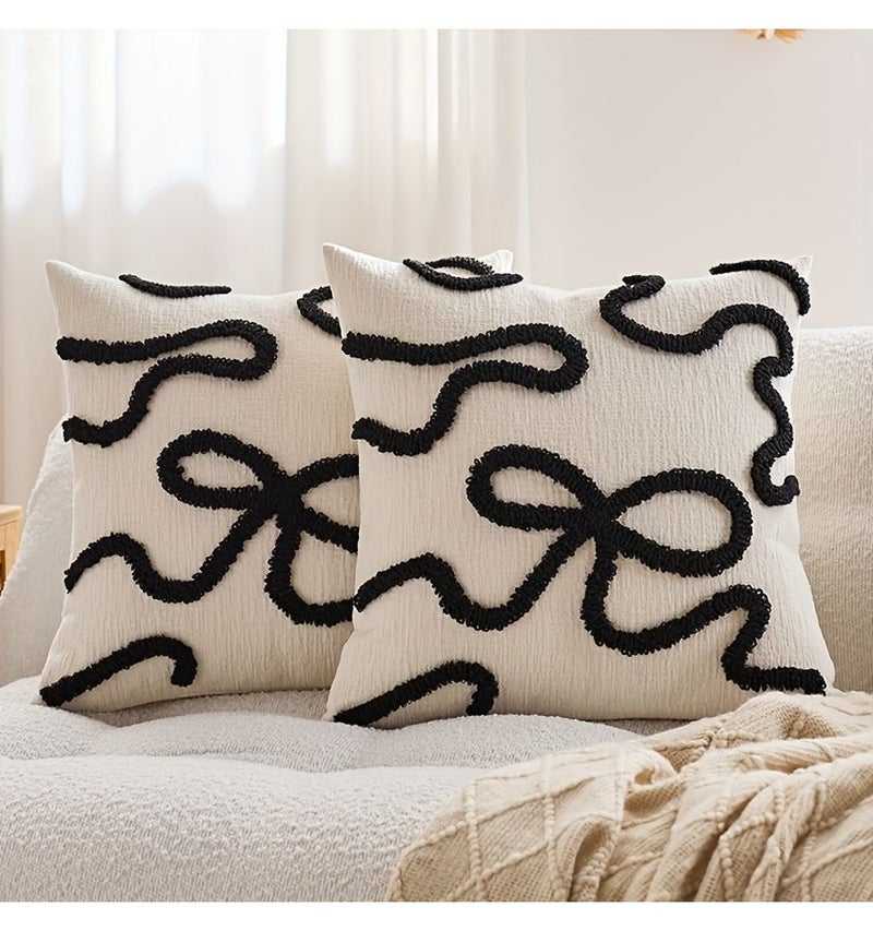 Set Of Two Dark Coffee Plush Bow Decorative Pillow Covers 30x50cm - Image 1
