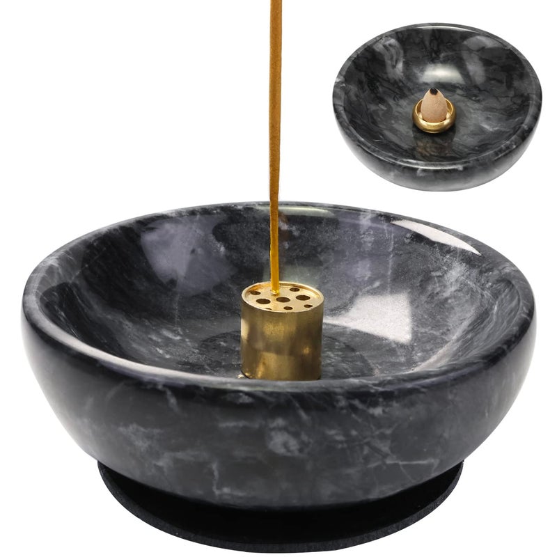 Natural Marble Incense Holder Stick  Backflow  Handmade for Smudging  Decoration Easily Grab All Incense Ash Black