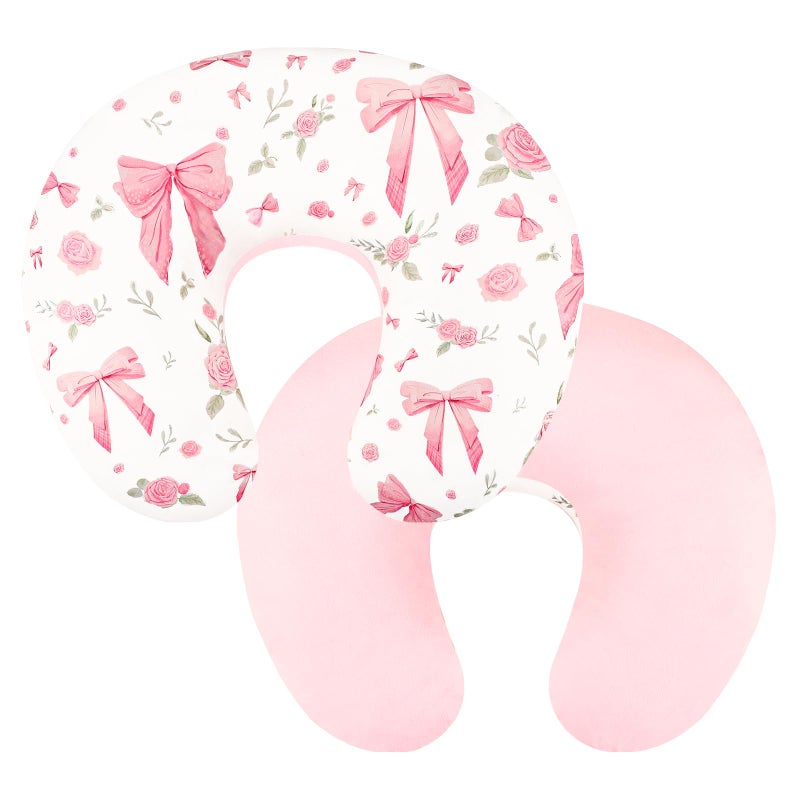 Jundetye Nursing Pillow Cover, Ultra Soft Breastfeeding Pillow Covers for Newborn Baby Boys and Girls, Easy Removal and Machine Washable Slipcover, 1 Pillowcase Only (Pink Rose) - Image 1