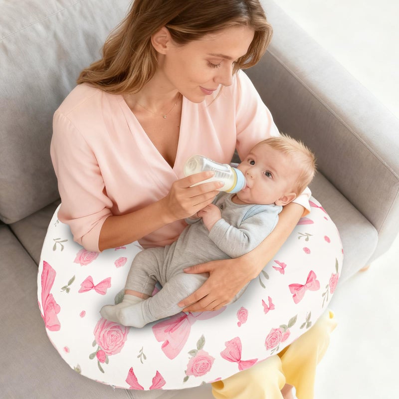 Jundetye Nursing Pillow Cover, Ultra Soft Breastfeeding Pillow Covers for Newborn Baby Boys and Girls, Easy Removal and Machine Washable Slipcover, 1 Pillowcase Only (Pink Rose) - Image 4
