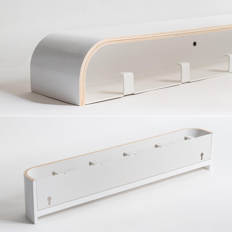 Kazai. Wall-Mounted Coat Rack 'Toke' - Modern Design Coat Rack with Hidden Wall Hooks - Solid Wood Veneer Panel Coat Hanger - White - Image 4