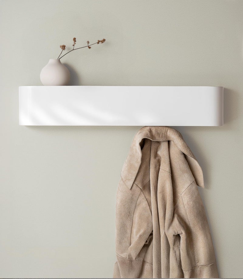 Kazai. Wall-Mounted Coat Rack 'Toke' - Modern Design Coat Rack with Hidden Wall Hooks - Solid Wood Veneer Panel Coat Hanger - White - Image 1