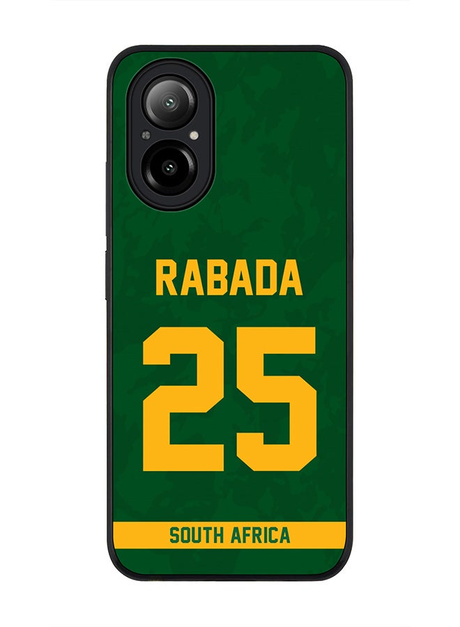 Stylizedd Rugged Black Edge Case for Realme C67 4G, Slim fit Case Thin Cover -  Team South Africa Kagiso Rabada, Jersey No 25 - Image 1