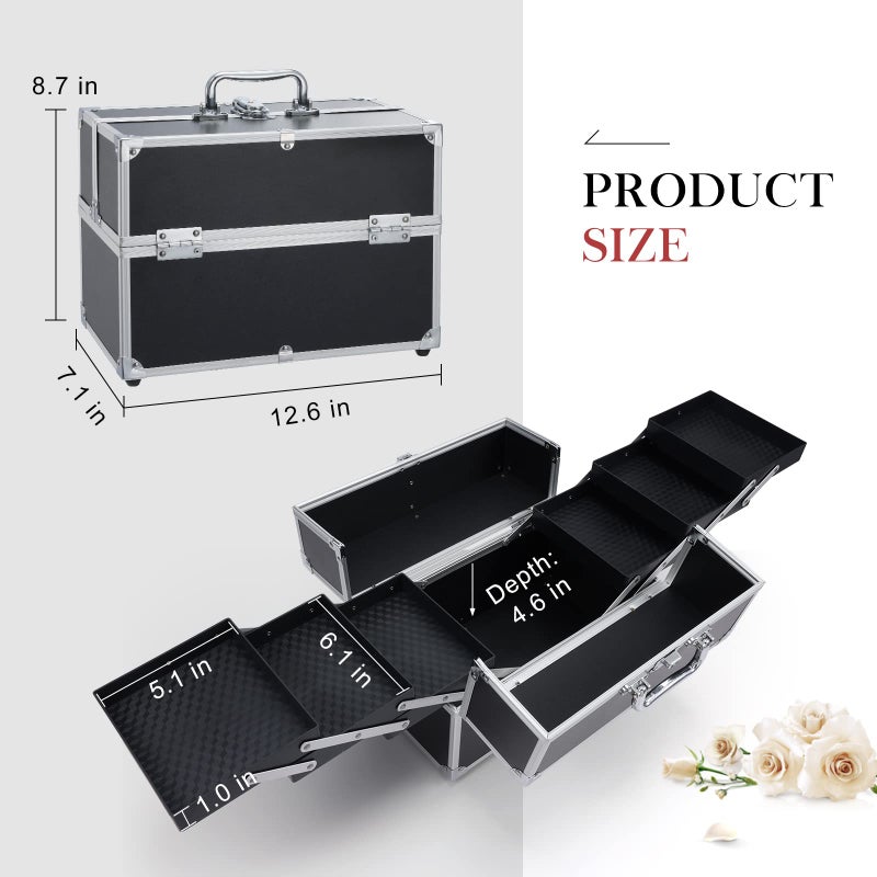 Hododou Makuep Train Case Extra Large 6 Trays Makeup Box Travel Case Professional Cosmetic Storage for Makeup Artist, Nail Tech, Hairstylists Salon Barber Case with Lockable Handle PRO Black - Image 5