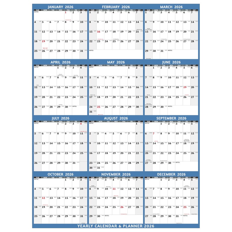 BowCuk Yearly Wall Calendar 2026 - Large Yearly Calendar 2026 Vetical, Jan 2026 - Dec 2026, 33.7" x 45.1" (Open), 2026 Calendar, Large Wall Calendar 2026, Full Year Paper Calendar with Notes, Thicker Paper - Image 1