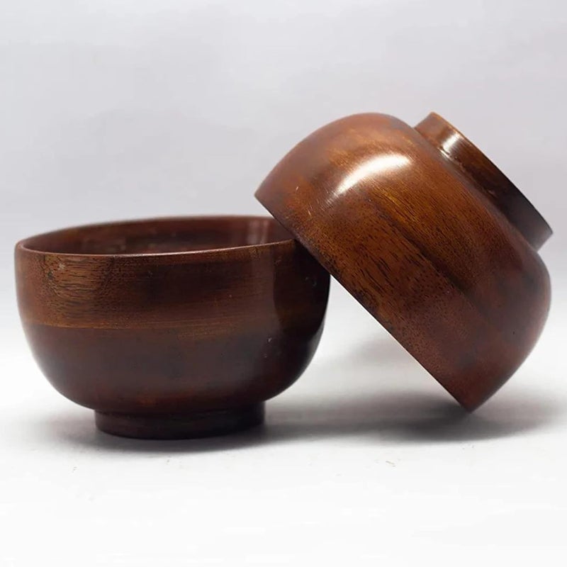 santarms santarmsWooden Bowls Wood Bowls Big Size Serving for Kitchen Wooden Serving Bowl Round Set Brown Four Bowl with Sheesham Wood Salad Food Safe Coating Jointless Plates Type Shallow Like Pasta - Image 5