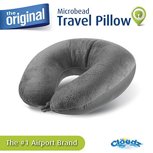 Cloudz Dual Comfort Microbead Airplane Travel Neck Pillow. Super Soft Cozy Plush Fabric on One Side, Cool Relaxing Spandex on The Other! Customize Your Comfort and Support at Home or On The Go! Grey - Image 3
