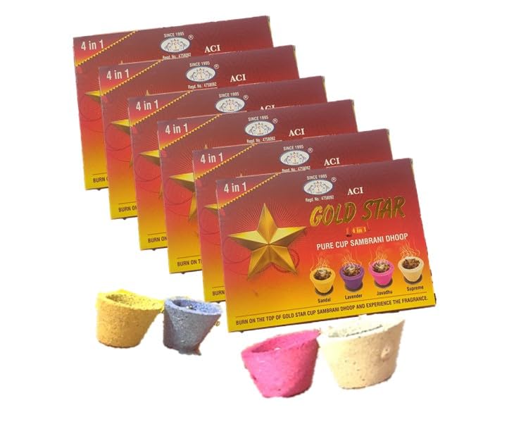 Gold Star 4in1 Cup Sambrani/Dhoop Cup - Sandal | LAVENDOR | JAVADHU | Supreme Flavors -12 Cups (Pack of 5) - Image 3