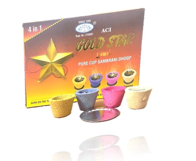 Gold Star 4in1 Cup Sambrani/Dhoop Cup - Sandal | LAVENDOR | JAVADHU | Supreme Flavors -12 Cups (Pack of 5) - Image 4