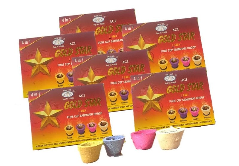 Gold Star 4in1 Cup Sambrani/Dhoop Cup - Sandal | LAVENDOR | JAVADHU | Supreme Flavors -12 Cups (Pack of 5) - Image 2