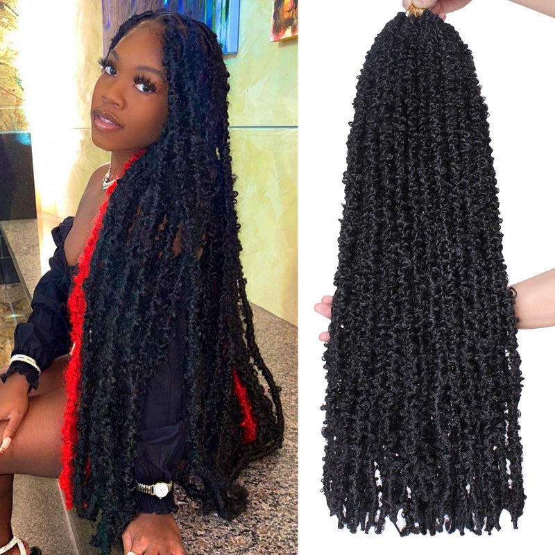 Leeven 30 Inch Long Butterfly Locs Crochet Hair 6 Packs Distressed Locs Crcoeht Braids Hair Natural Black Pre looped Synthetic Messy Goddess Butterfly Soft Locs Crochet Hair Extensions 1B# - Image 1